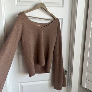 Medium Brown, V-neck sweater, Flare sleeves